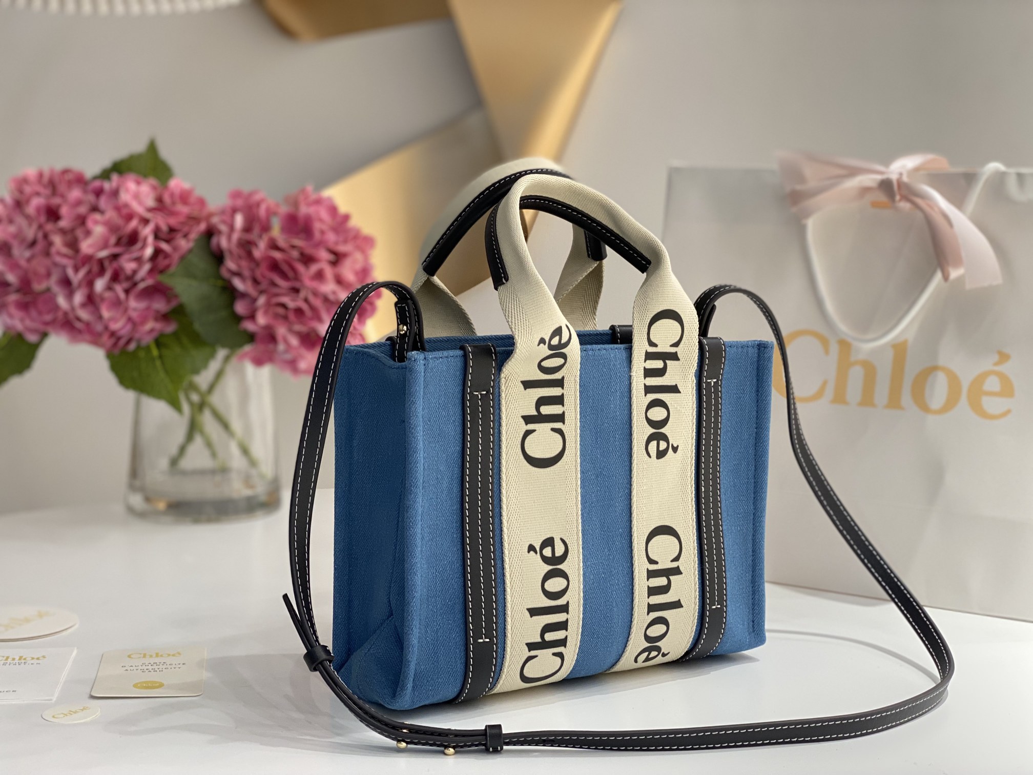 Chloe Small Woody Tote Bag In Linen